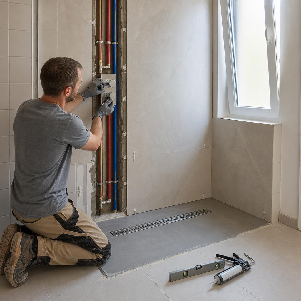 Leidingen en afvoer aanpassen bad naar douche