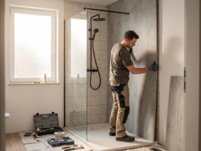 betonlook wandpanelen badkamer