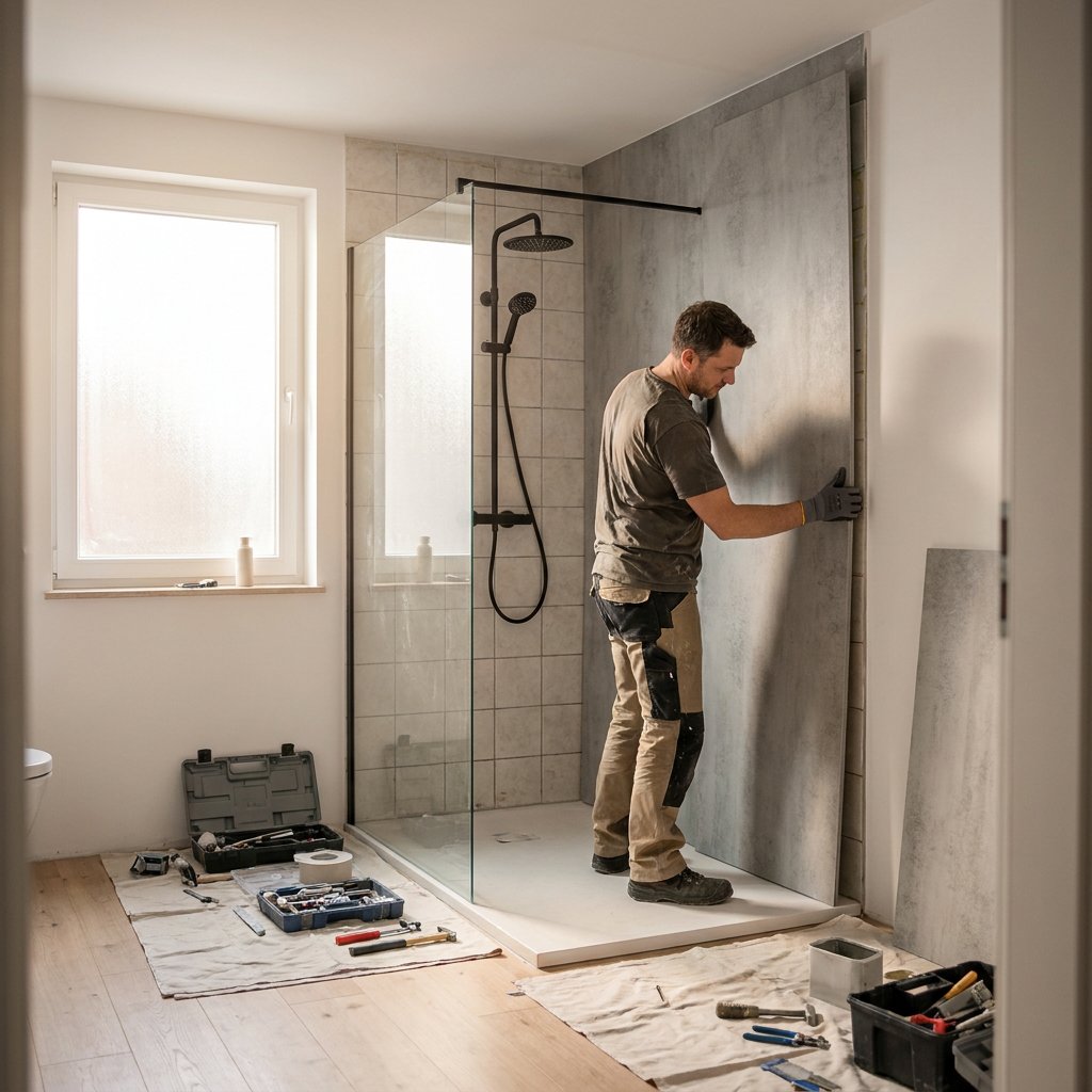 betonlook wandpanelen badkamer