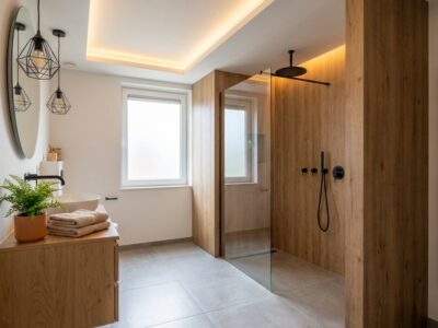 Houtlook wandpanelen badkamer