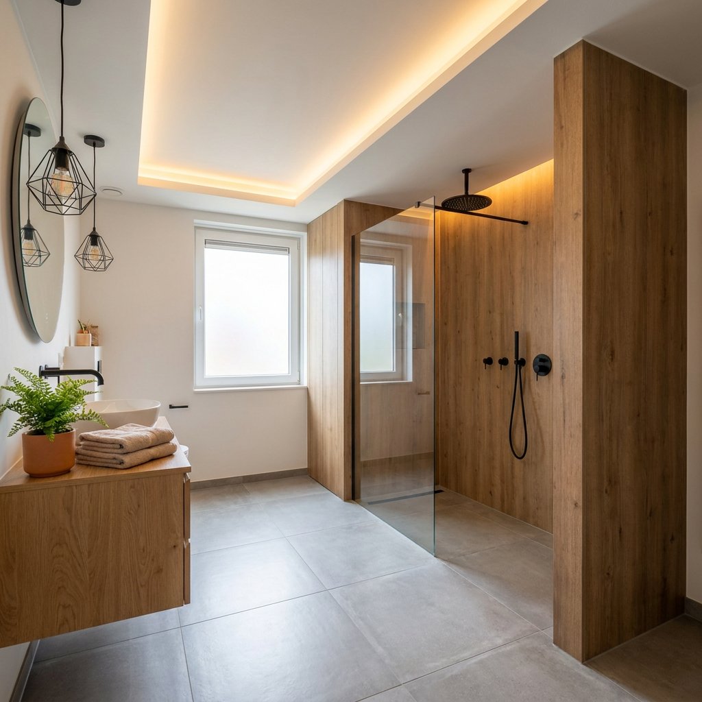 Houtlook wandpanelen badkamer