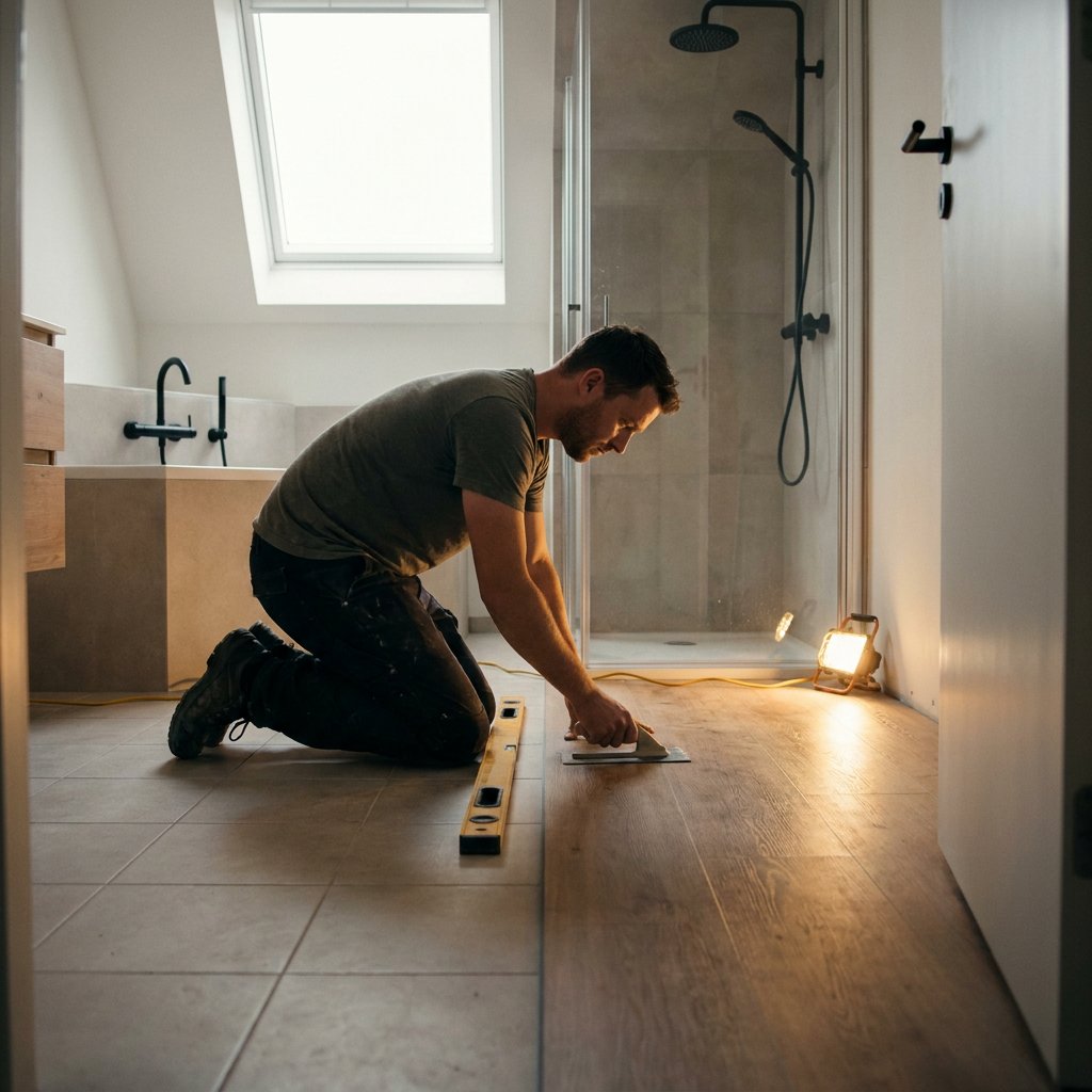 PVC vloer badkamer over tegels